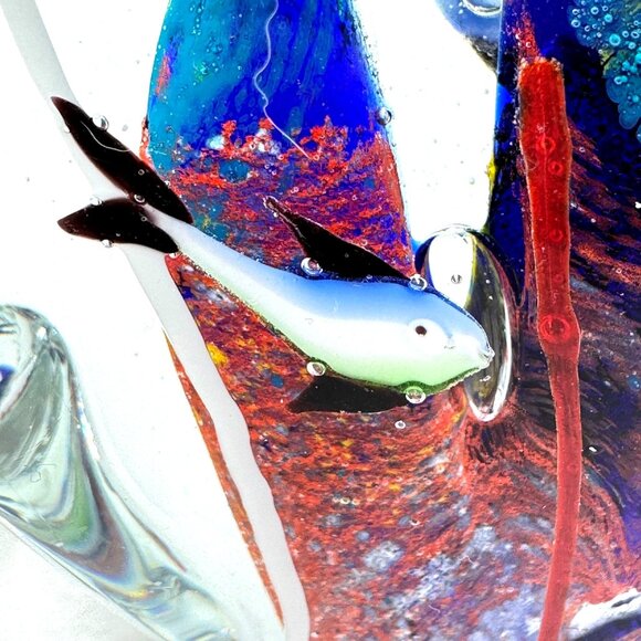 Vtg Murano Style Art Glass Aquarium Paperweight Colorful Fish Coral 4.5 lbs - Picture 7 of 10